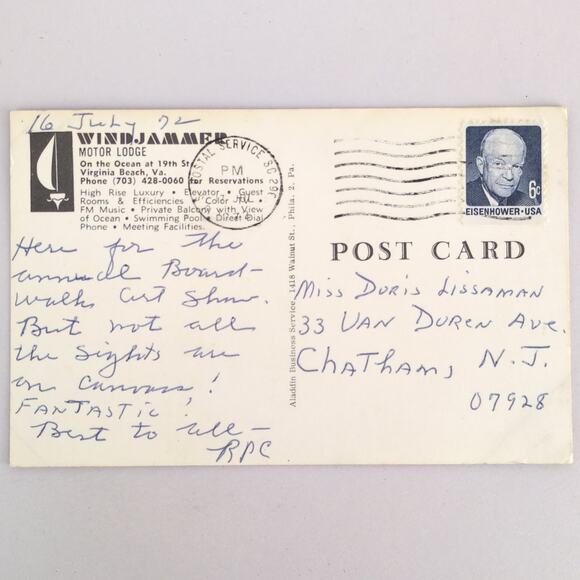 Vintage Windjammer Motor Lodge Virginia Beach Postcard 1972 High Rise Ocean - Picture 2 of 2